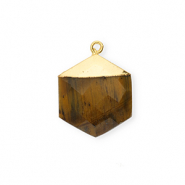 Colgante de piedra natural Ojo de tigre hex&aacute;gono Marr&oacute;n dorado-dorado