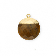 Colgante de piedra natural Ojo de tigre redondos Marr&oacute;n dorado-dorado