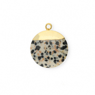 Colgante de piedra natural Jaspe D&aacute;lmata redondos Greige-negro-dorado