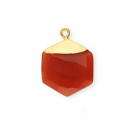 Colgante de piedra natural Calcedonia hex&aacute;gono Naranja quenmado-dorado
