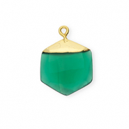 Colgante de piedra natural Calcedonia hex&aacute;gono Verde esmeralda-dorado