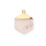 Colgante de piedra natural Cuarzo hex&aacute;gono Rosa claro-dorado