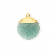 Colgante de piedra natural Feldespato redondos Verde-blanco-dorado
