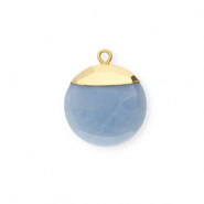 Colgante de piedra natural Calcedonia redondos Azul denim-dorado