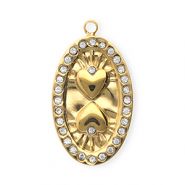 Colgantes Acero Inox con strass &oacute;valo con corazones Dorado-cristal