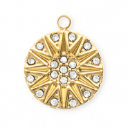 Colgantes Acero Inox con strass redondos con sol Dorado-cristal
