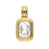 Colgantes Acero Inox con strass rect&aacute;ngulo Dorado-cristal