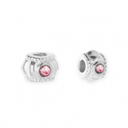 Abalorios Acero Inox separador con strass 6mm Plateado-rosa