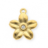 Colgantes Acero Inox con strass flor Dorado-cristal