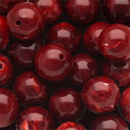 Abalorios acr&iacute;lico 14 mm redondos Rojo borgo&ntilde;a-blanco m&aacute;rmol