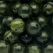 Abalorios acr&iacute;lico 14 mm redondos Verde musgo-blanco m&aacute;rmol