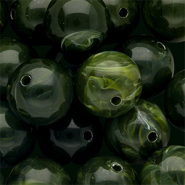 Abalorios acr&iacute;lico 18 mm redondos Verde musgo-blanco m&aacute;rmol