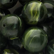 Abalorios acr&iacute;lico 24 mm redondos Verde musgo-blanco m&aacute;rmol