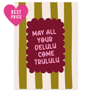 BY31® Tarjetas para joyería "May all your delulu come trululu" Verde oliva-blancuzco-rojo burdeos-rosa