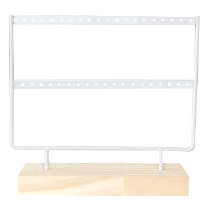 Expositor de joyer&iacute;a para pendientes con 2 hileras y base de madera blanco-madera