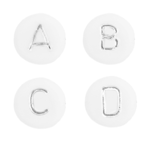 Abalorios letras acr&iacute;lico mix Blanco-plata