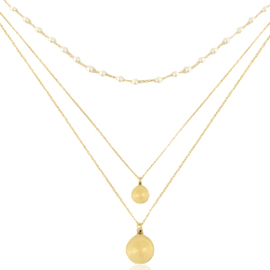 Cadena Acero Inox 3 capas moneda & perla Dorado