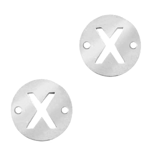 Colgantes acero inox entrepieza redondo 10mm moneda letra  X Plateado
