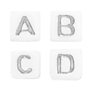 Abalorios letras acr&iacute;licas mix Blanco-plateado