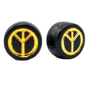 Abalorios letras acr&iacute;licas s&iacute;mbolo de la paz Negro-dorado