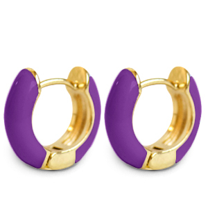 Pendientes Trendy criolla esmalte 15mm P&uacute;rpura-dorado