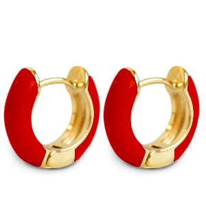 Pendientes Trendy criolla esmalte 15mm Rojo-dorado