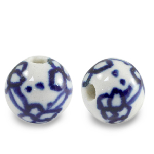 Abalorios de cer&aacute;mica 11mm blanco-azul de Delft