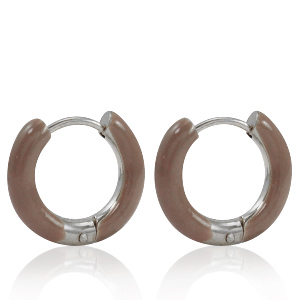 Pendientes Acero Inox criolla esmalte 16mm Marr&oacute;n palo de rosa-plateado