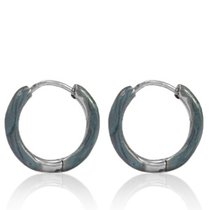 Pendientes Acero Inox criolla esmalte 14mm Azul gris-plateado