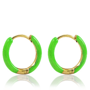 Pendientes Acero Inox criolla esmalte 14mm Verde brillante-dorado