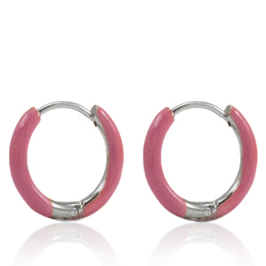 Pendientes Acero Inox criolla esmalte 14mm Rosa thulian-plateado