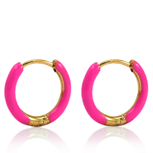 Pendientes Acero Inox criolla esmalte 17mm Rosa fruta del bosque-dorado