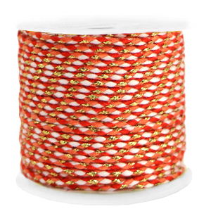 Cord&oacute;n trenzado trendy 2mm Dorado-naranja rojo blanco