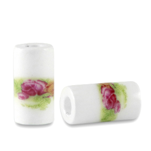 Abalorios de cer&aacute;mica tubo Blanco-verde