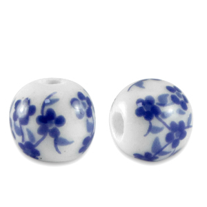 Abalorios de cer&aacute;mica 6mm Blanco-azul Delfts