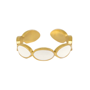 Anillos Acero Inox esmalte ovalado Blanco-dorado
