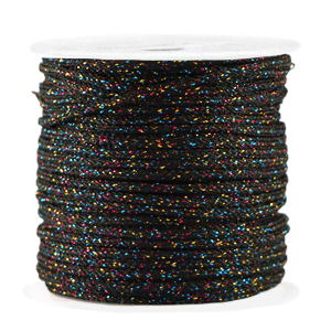 Hilo macram&eacute; trenzado 2mm Negro-purpurina multicolor