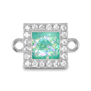 Metal TQ lat&oacute;n colgante / entrepieza cuadrado esmalte Plateado-azul turquesa