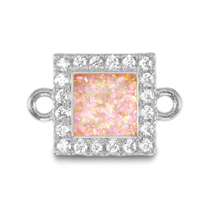 Metal TQ lat&oacute;n colgante / entrepieza cuadrado esmalte Plateado-rosa claro