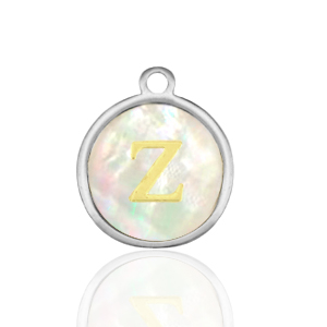 Colgantes Acero Inox 12mm concha letra Z Blanco (color natural)-plateado