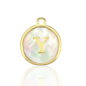 Colgantes Acero Inox 12mm concha letra Y Blanco (color natural)-dorado