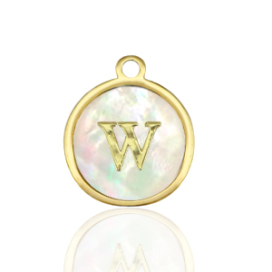 Colgantes Acero Inox 12mm concha letra W Blanco (color natural)-dorado