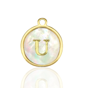 Colgantes Acero Inox 12mm concha letra U Blanco (color natural)-dorado
