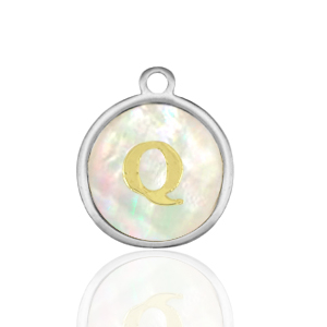 Colgantes Acero Inox 12mm concha letra Q Blanco (color natural)-plateado