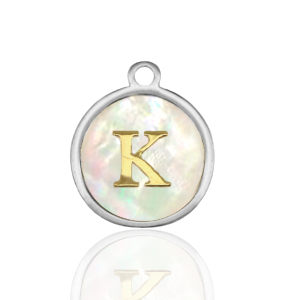 Colgantes Acero Inox 12mm concha letra K Blanco (color natural)-plateado
