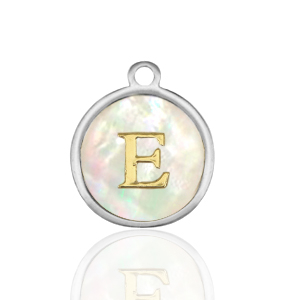 Colgantes Acero Inox 12mm concha letra E Blanco (color natural)-plateado