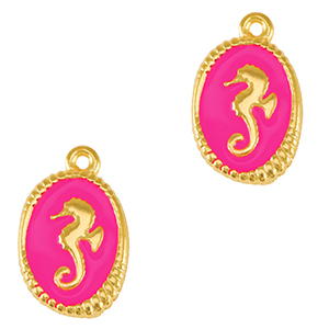 Colgantes met&aacute;licos DQ caballito de mar Dorado-rosa fucsia n&eacute;on (sin n&iacute;quel)