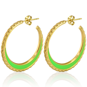 Pendientes Acero Inox criolla 30mm Dorado-verde ne&oacute;n