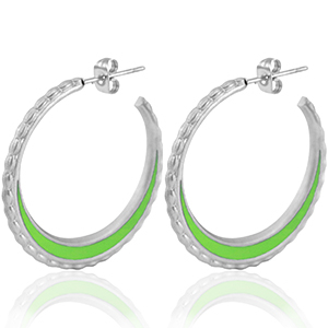 Pendientes Acero Inox criolla 30mm Plateado-verde ne&oacute;n