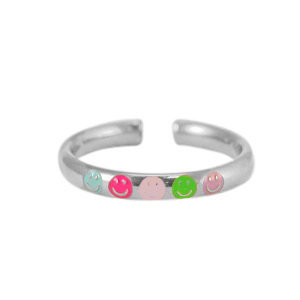 Anillos Acero Inox  esmalte smiley Ne&oacute;n multicolor-plateado
